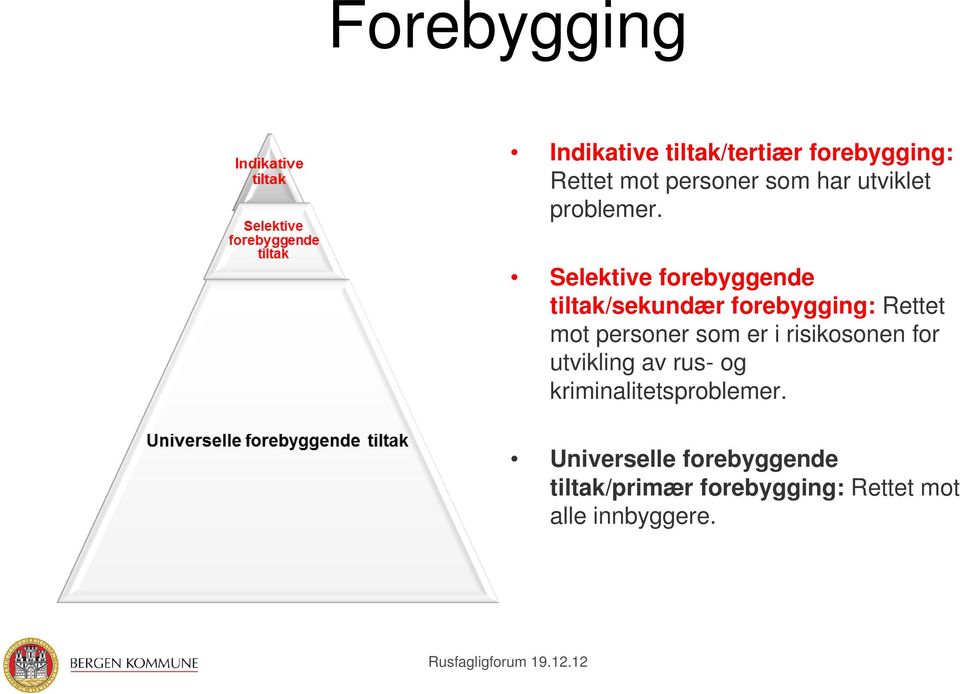 Selektive forebyggende tiltak/sekundær forebygging: Rettet mot personer som er