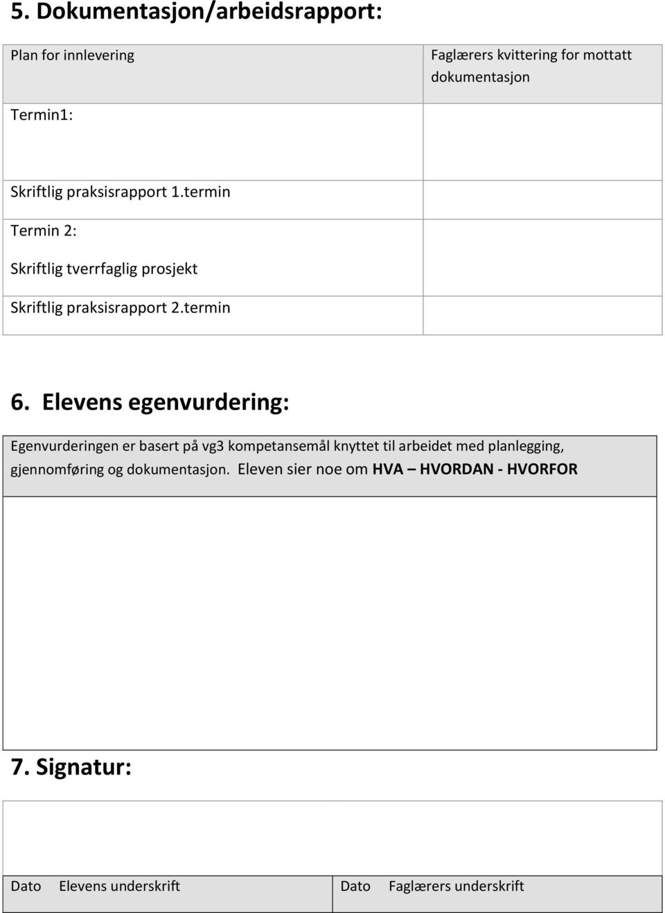 Elevens egenvurdering: Egenvurderingen er basert på vg3 kompetansemål knyttet til arbeidet med planlegging,