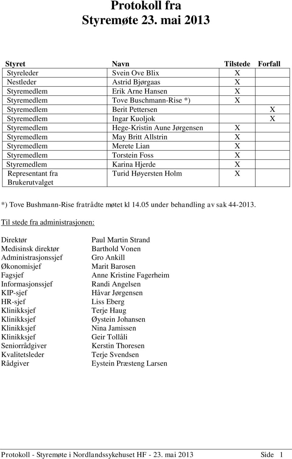 Styremedlem Ingar Kuoljok X Styremedlem Hege-Kristin Aune Jørgensen X Styremedlem May Britt Allstrin X Styremedlem Merete Lian X Styremedlem Torstein Foss X Styremedlem Karina Hjerde X Representant