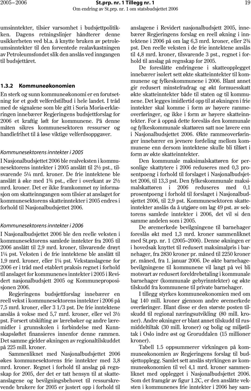 1.3.2 Kommuneøkonomien En sterk og sunn kommuneøkonomi er en forutsetning for et godt velferdstilbud i hele landet.