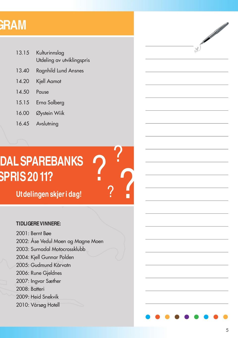 ???? TIDLIGERE VINNERE: 2001: Bernt Bøe 2002: Åse Vedul Moen og Magne Moen 2003: Surnadal Motocrossklubb 2004: