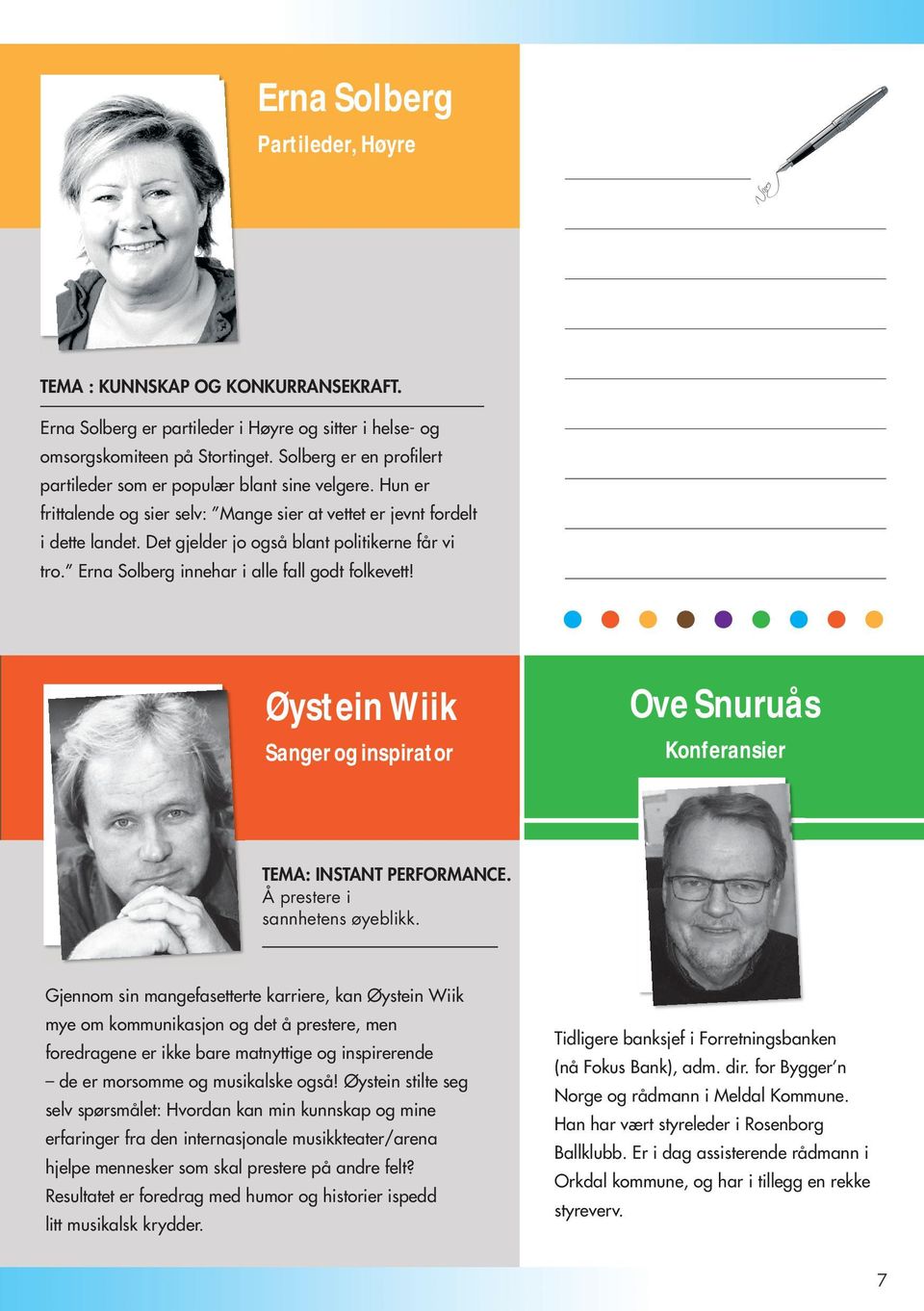 Det gjelder jo også blant politikerne får vi tro. Erna Solberg innehar i alle fall godt folkevett! Øystein Wiik Sanger og inspirator Ove Snuruås Konferansier TEMA: INSTANT PERFORMANCE.