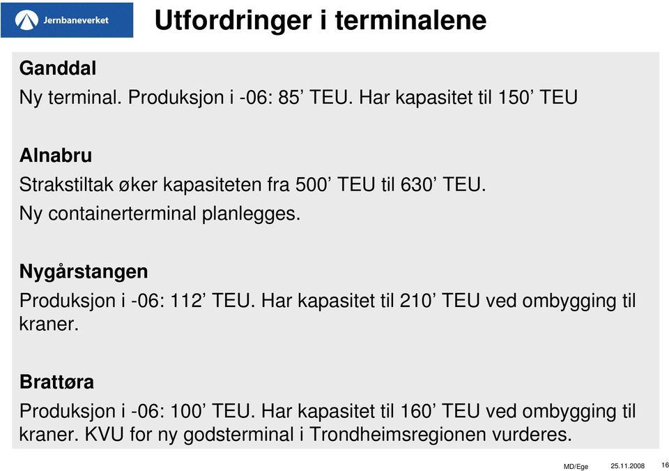 Ny containerterminal planlegges. Nygårstangen Produksjon i -06: 112 TEU.