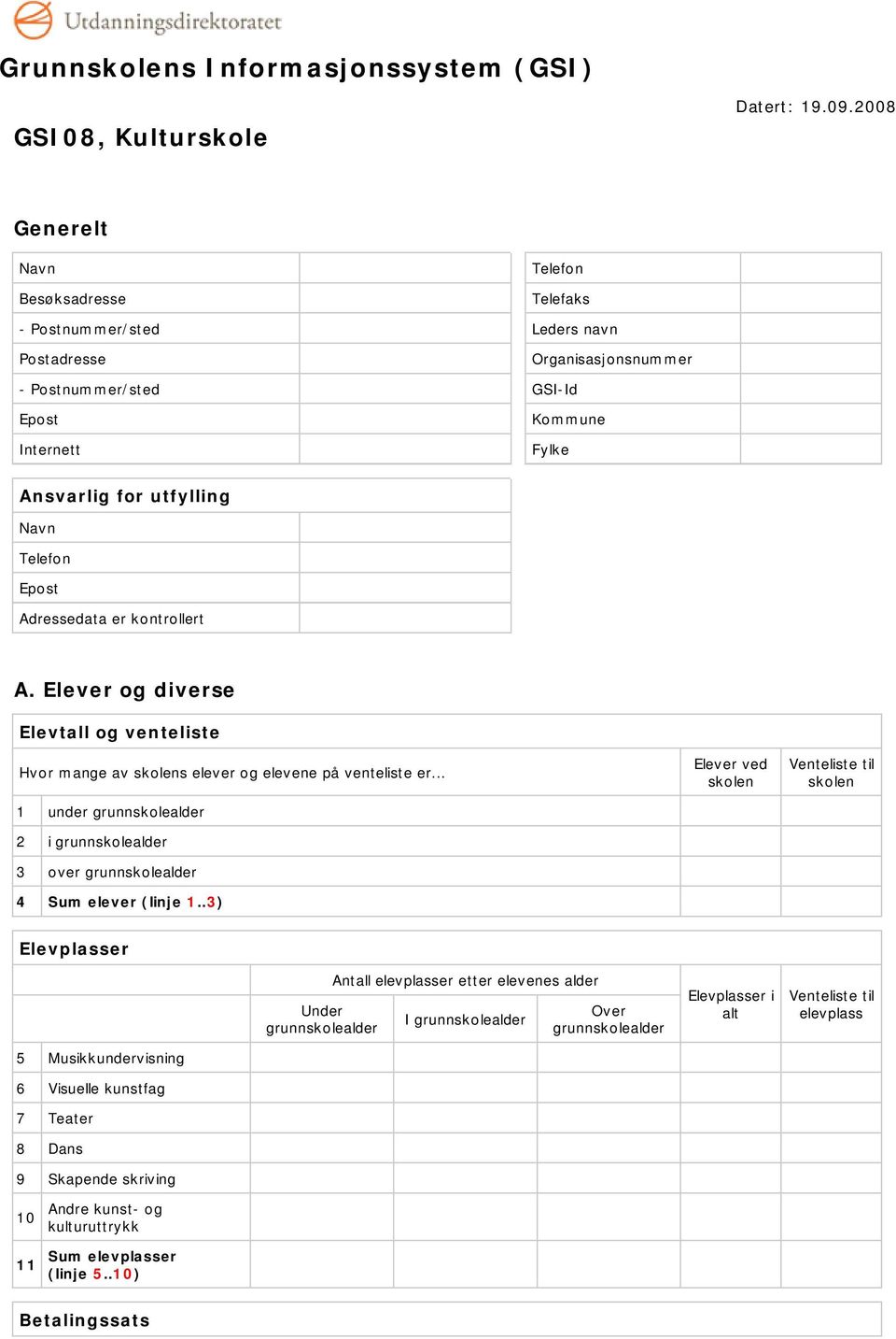 Telefon Epost Adressedata er kontrollert A. Elever og diverse Elevtall og venteliste Hvor mange av skolens elever og elevene på venteliste er.