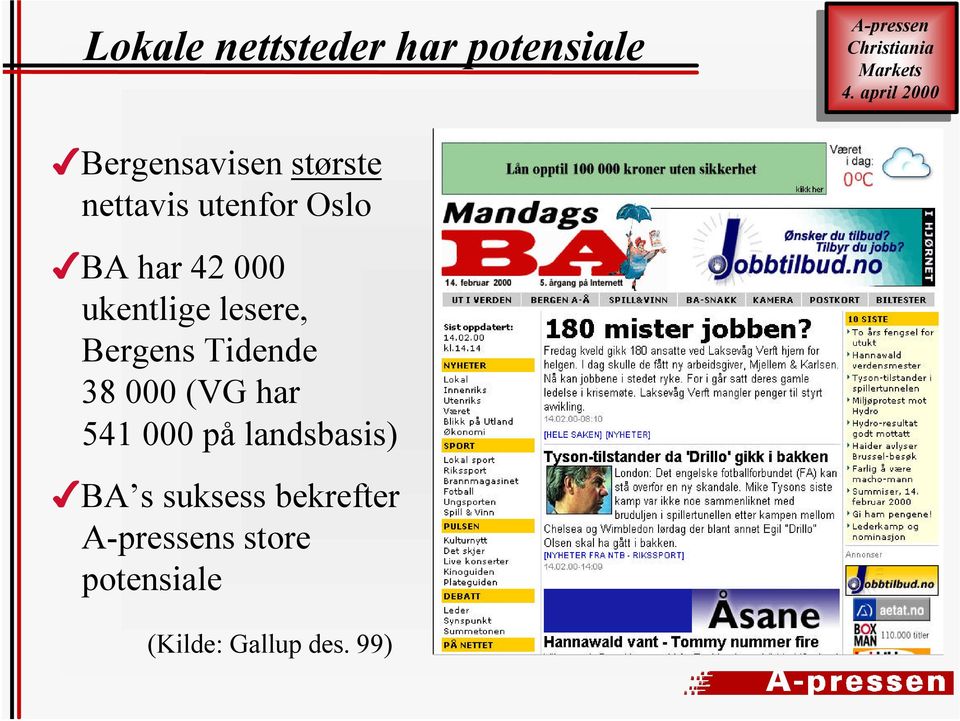 Bergens Tidende 38 000 (VG har 541 000 på landsbasis) BA