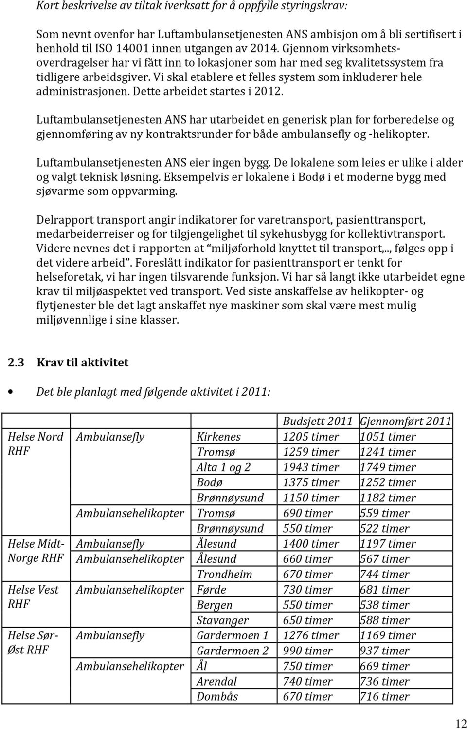 Dette arbeidet startes i 2012. Luftambulansetjenesten ANS har utarbeidet en generisk plan for forberedelse og gjennomføring av ny kontraktsrunder for både ambulansefly og -helikopter.