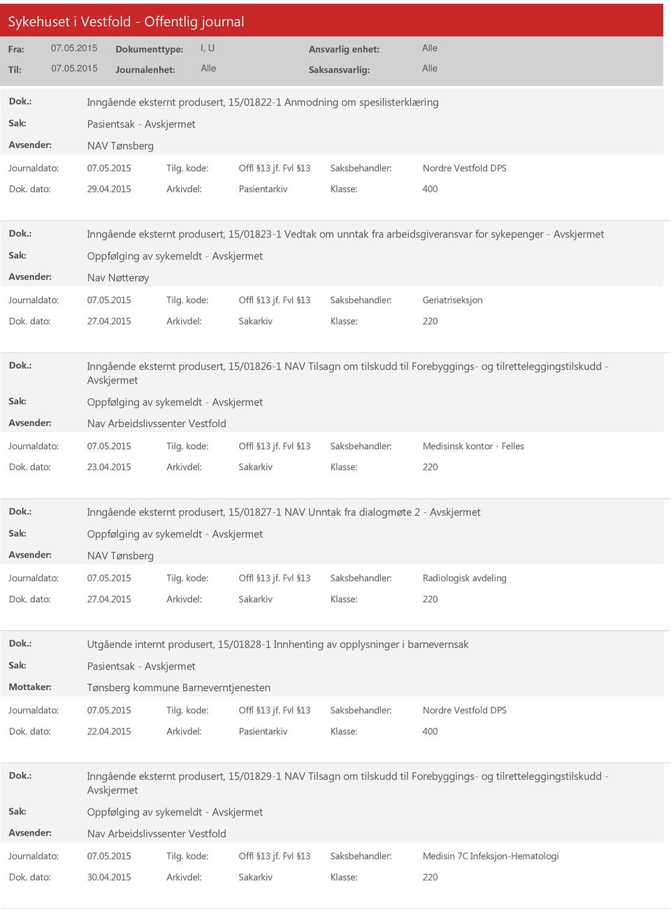 2015 Arkivdel: Sakarkiv Inngående eksternt produsert, 15/01826-1 NAV Tilsagn om tilskudd til Forebyggings- og tilretteleggingstilskudd - Oppfølging av sykemeldt - Nav Arbeidslivssenter Vestfold