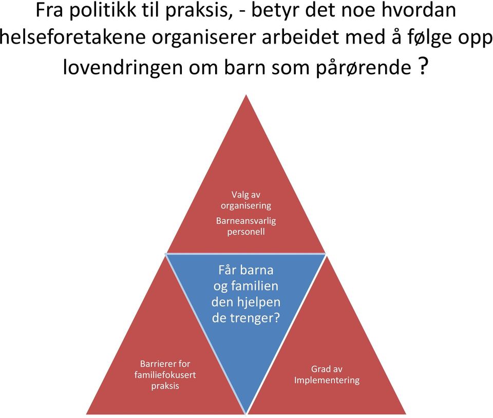 Valg av organisering Barneansvarlig personell Får barna og familien den