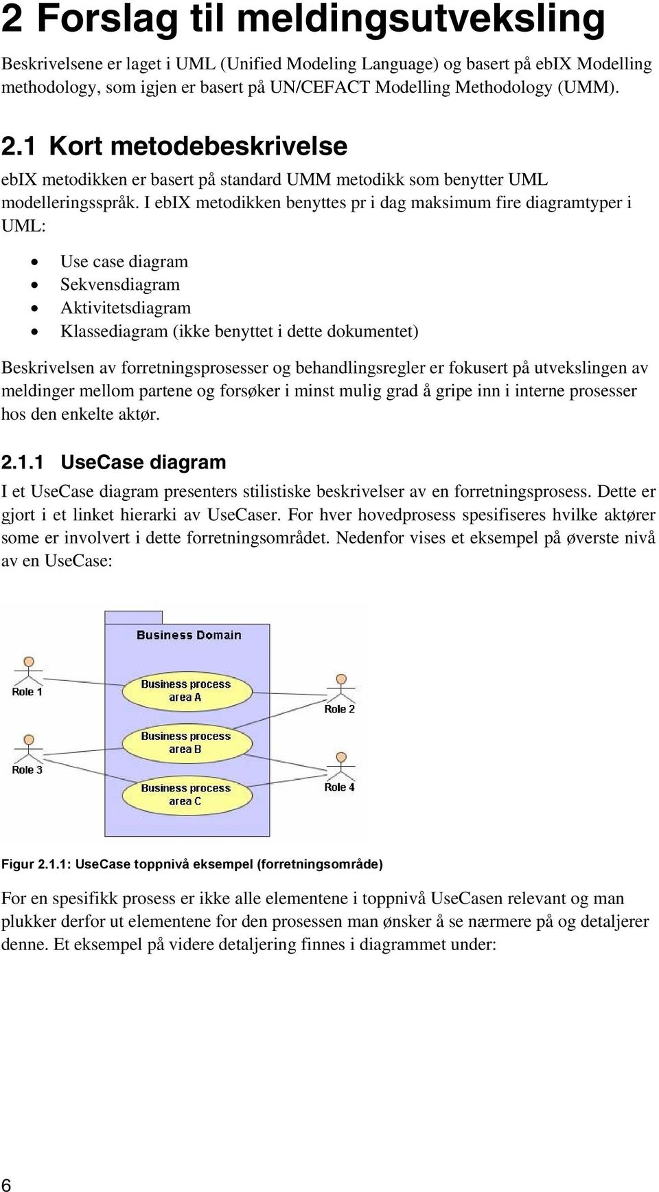 I ebix metodikken benyttes pr i dag maksimum fire diagramtyper i UML: Use case diagram Sekvensdiagram Aktivitetsdiagram Klassediagram (ikke benyttet i dette dokumentet) Beskrivelsen av