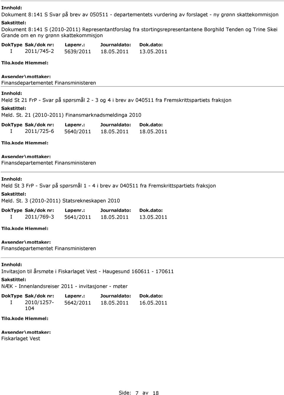 2011 Finansdepartementet Finansministeren Meld St 