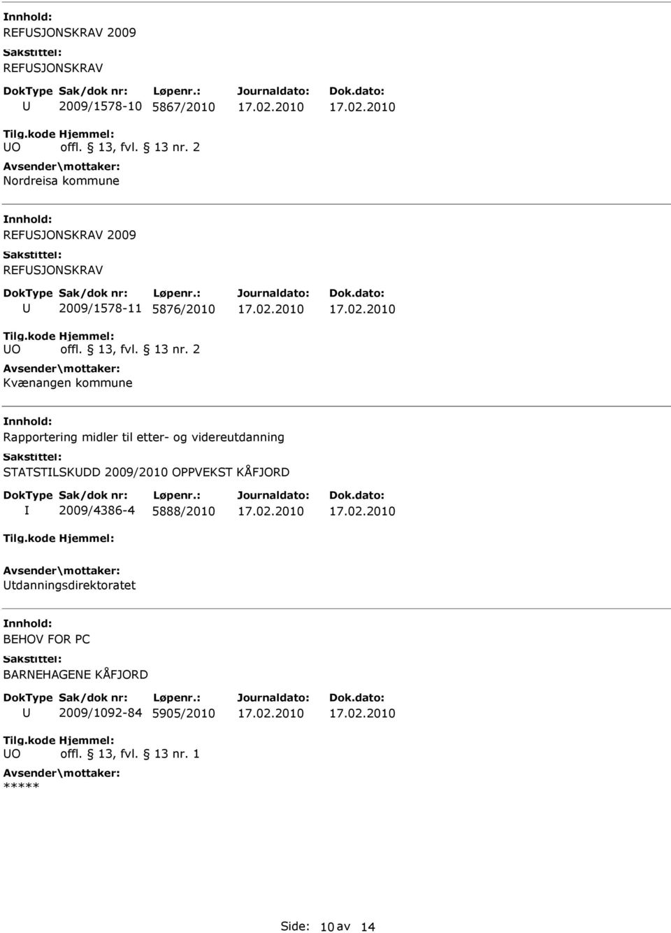 2 Kvænangen kommune Rapportering midler til etter- og videreutdanning STATSTLSKDD 2009/2010 OPPVKST