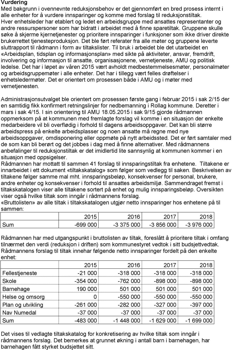 Gruppene skulle søke å skjerme kjernetjenester og prioritere innsparinger i funksjoner som ikke driver direkte brukerrettet tjenesteproduksjon.