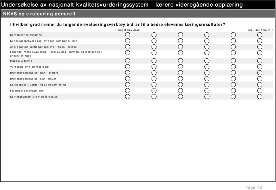 eks. lesetest) Løpende intern eval