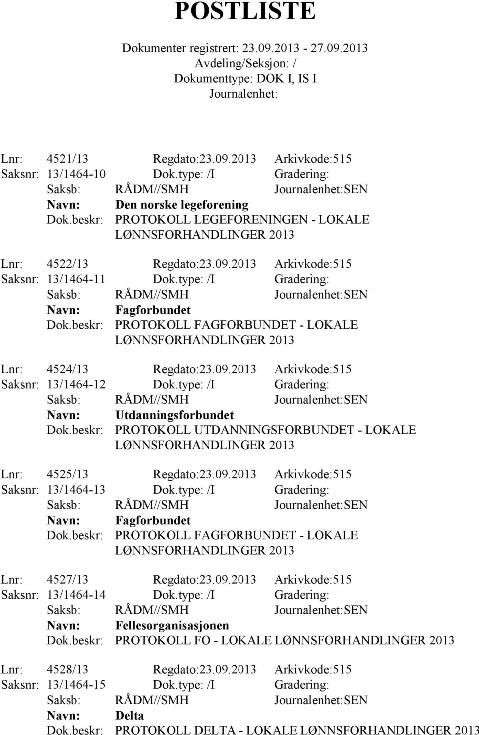 type: /I Gradering: Utdanningsforbundet PROTOKOLL UTDANNINGSFORBUNDET - LOKALE Lnr: 4525/13 Regdato:23.09.2013 Arkivkode:515 Saksnr: 13/1464-13 Dok.