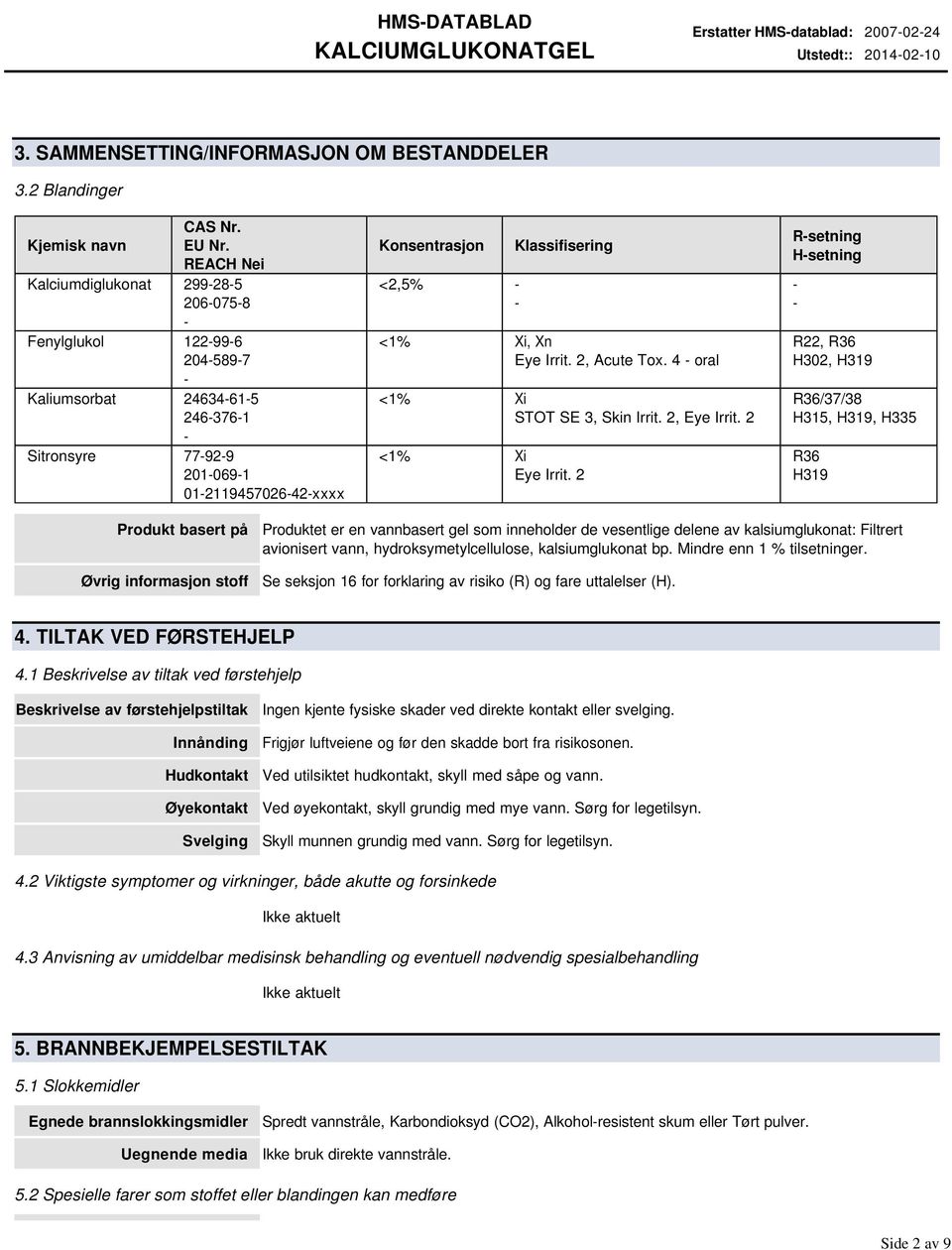 2, Acute Tox. 4 oral <1% Xi STOT SE 3, Skin Irrit. 2, Eye Irrit. 2 <1% Xi Eye Irrit.