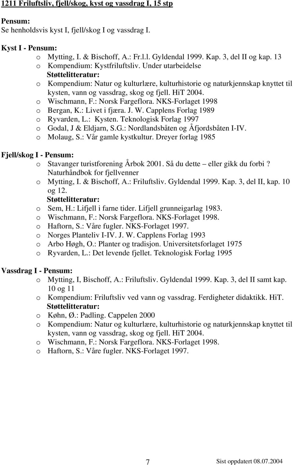 Teknologisk Forlag 1997 o Godal, J & Eldjarn, S.G.: Nordlandsbåten og Åfjordsbåten I-IV. o Molaug, S.: Vår gamle kystkultur. Dreyer forlag 1985 Fjell/skog I - o Stavanger turistforening Årbok 2001.