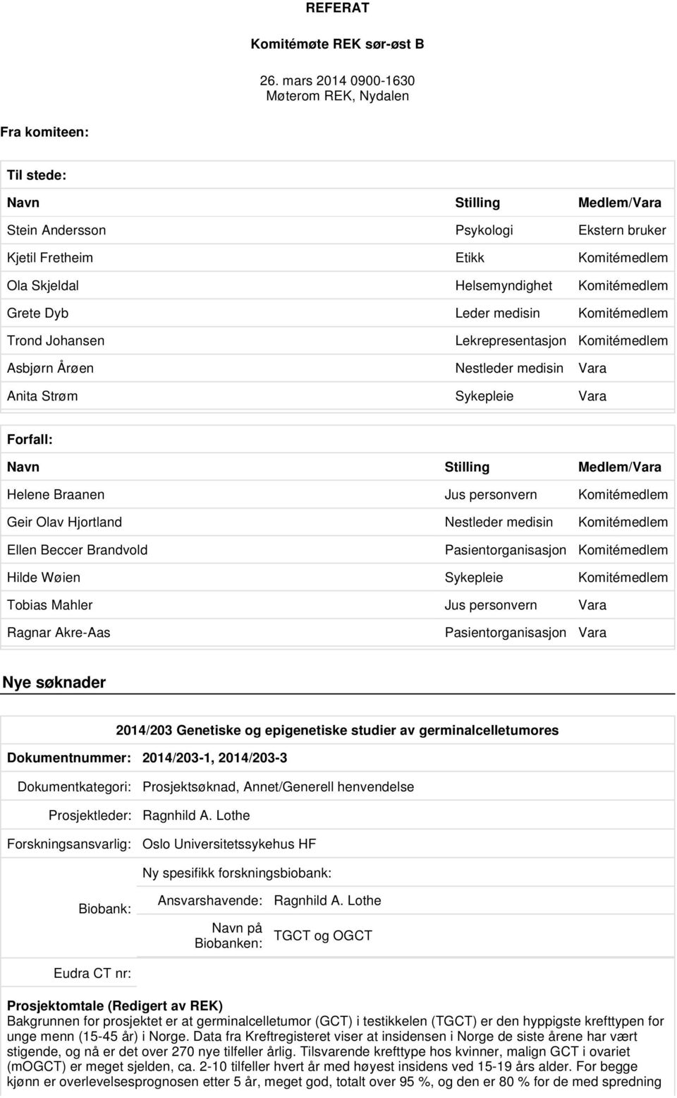 Komitémedlem Grete Dyb Leder medisin Komitémedlem Trond Johansen Lekrepresentasjon Komitémedlem Asbjørn Årøen Nestleder medisin Vara Anita Strøm Sykepleie Vara Forfall: Navn Stilling Medlem/Vara