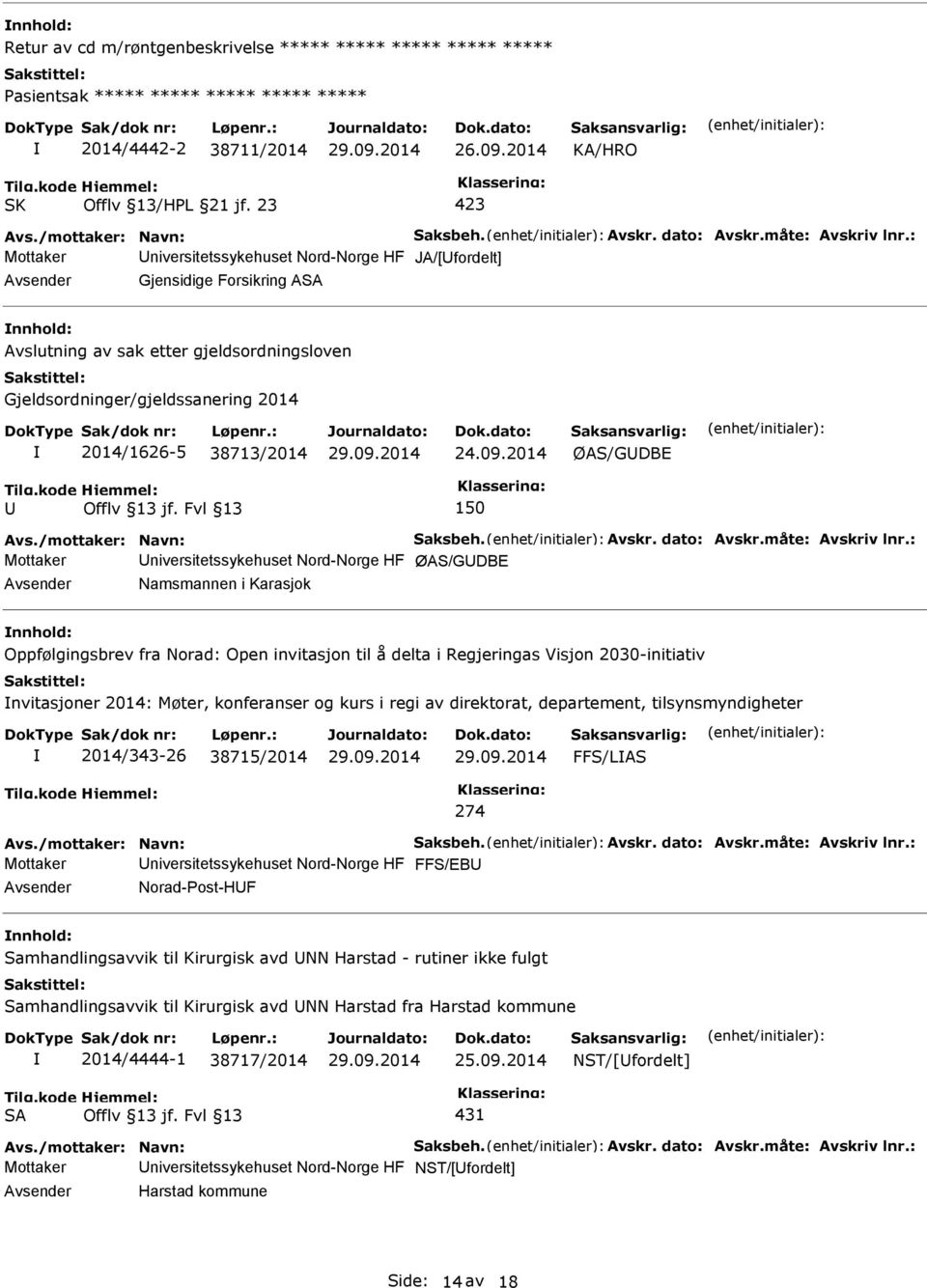 : Mottaker niversitetssykehuset Nord-Norge HF JA/[fordelt] Avsender Gjensidige Forsikring ASA nnhold: Avslutning av sak etter gjeldsordningsloven Gjeldsordninger/gjeldssanering 2014 2014/1626-5