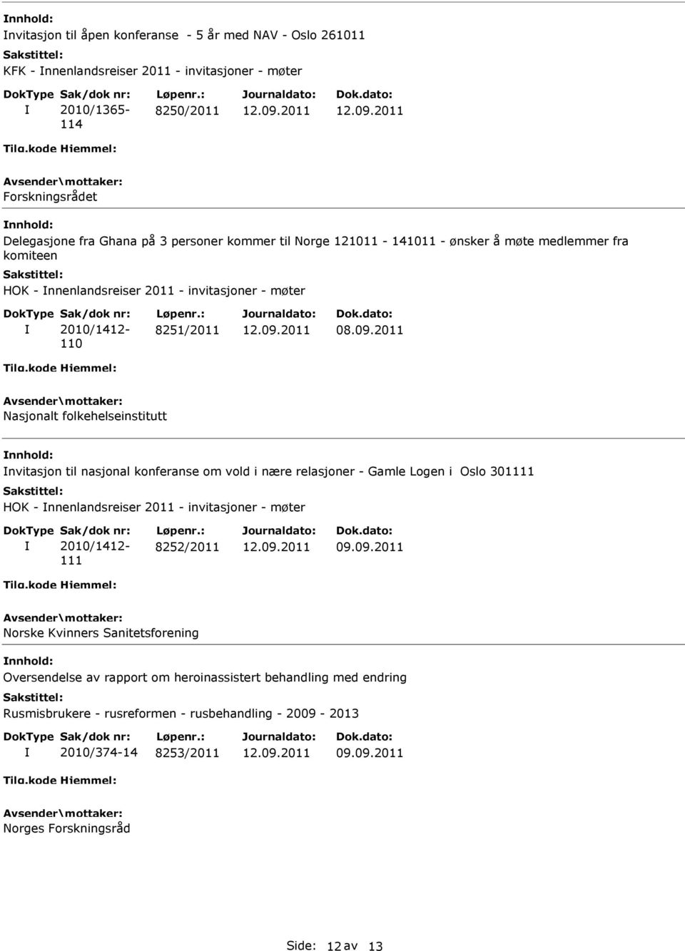 nvitasjon til nasjonal konferanse om vold i nære relasjoner - Gamle Logen i Oslo 301111 HOK - nnenlandsreiser 2011 - invitasjoner - møter 2010/1412-111 8252/2011 Norske Kvinners