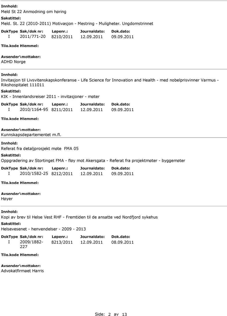 111011 KK - nnenlandsreiser 2011 - invitasjoner - møter 2010/1164-95 8211/2011 Kunnskapsdepartementet m.fl.