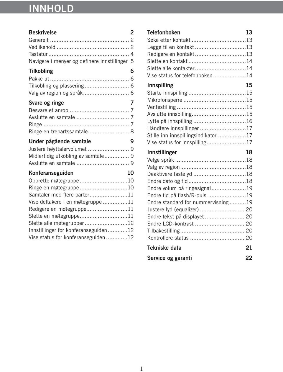 .. 9 Avslutte en samtale... 9 Konferanseguiden 10 Opprette møtegruppe...10 Ringe en møtegruppe...10 Samtaler med flere parter...11 Vise deltakere i en møtegruppe...11 Redigere en møtegruppe.