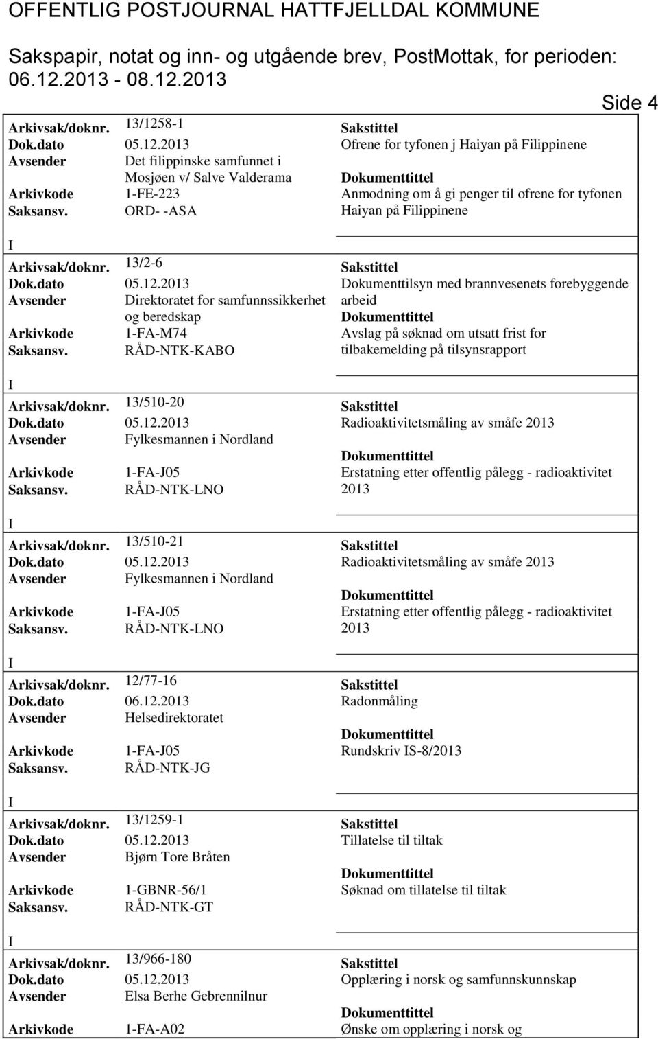 2013 Ofrene for tyfonen j Haiyan på Filippinene Avsender Det filippinske samfunnet i Mosjøen v/ Salve Valderama Arkivkode 1-FE-223 Anmodning om å gi penger til ofrene for tyfonen Saksansv.