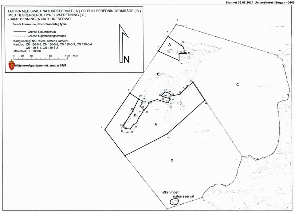 ... Grense Naturreservat Grense fuglefredningsområde Kartgrunnlag: N5 Raster, Statens kartverk.