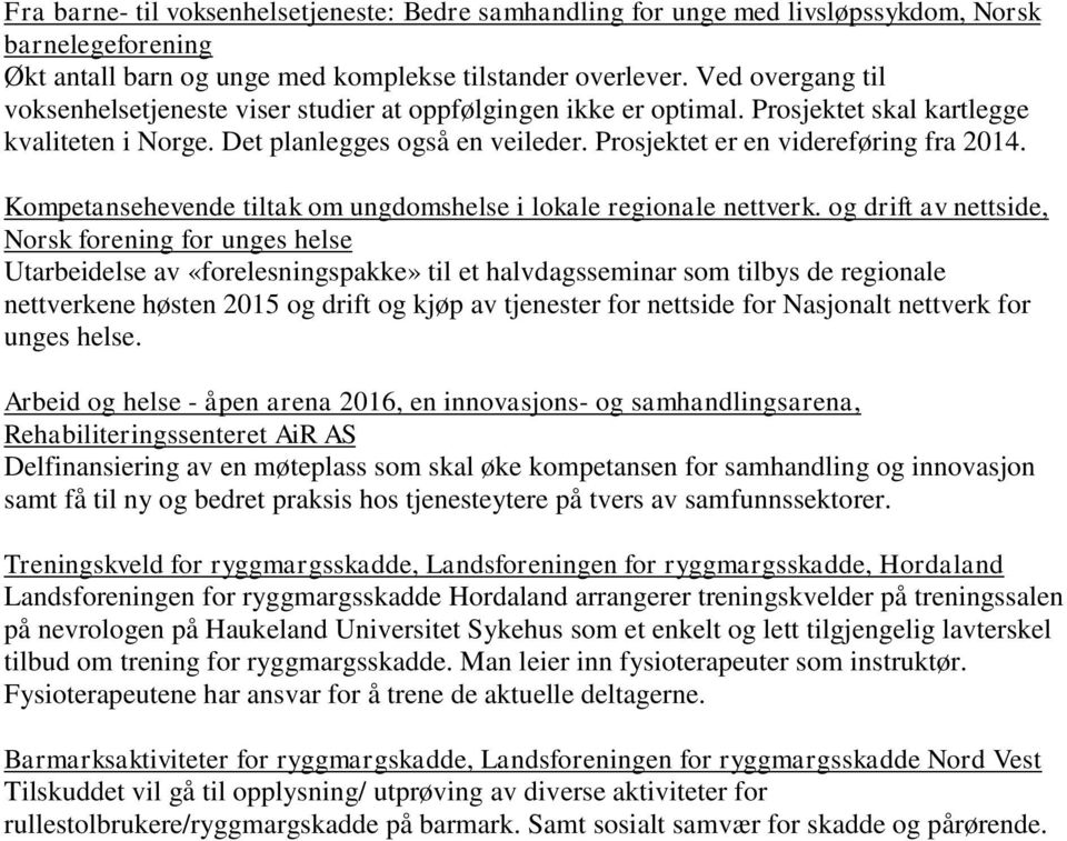 Prosjektet er en videreføring fra 2014. Kompetansehevende tiltak om ungdomshelse i lokale regionale nettverk.