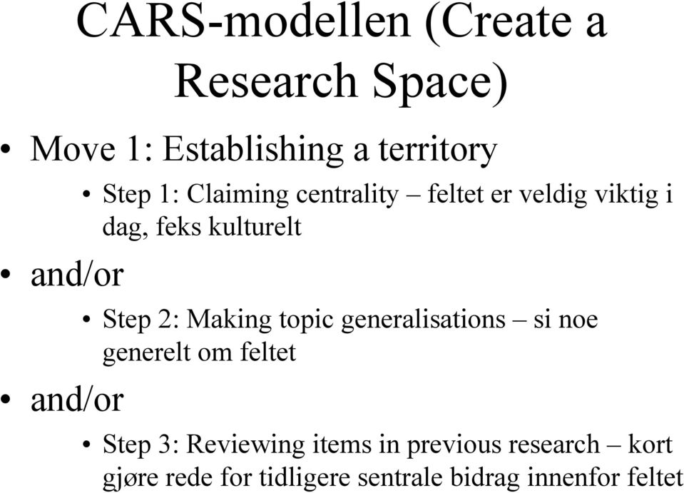 Step 2: Making topic generalisations si noe generelt om feltet Step 3: Reviewing