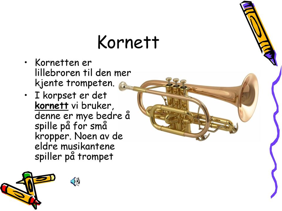 I korpset er det kornett vi bruker, denne er mye