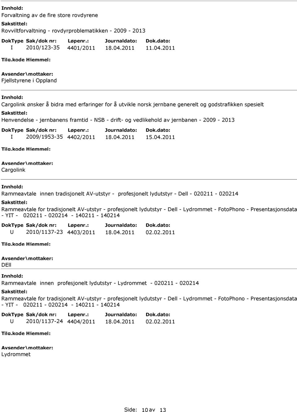 jernbanen - 2009-2013 2009/1953-35 4402/2011 Cargolink Rammeavtale innen tradisjonelt AV-utstyr - profesjonelt lydutstyr - Dell - 020211-020214 Rammeavtale for tradisjonelt AV-utstyr - profesjonelt