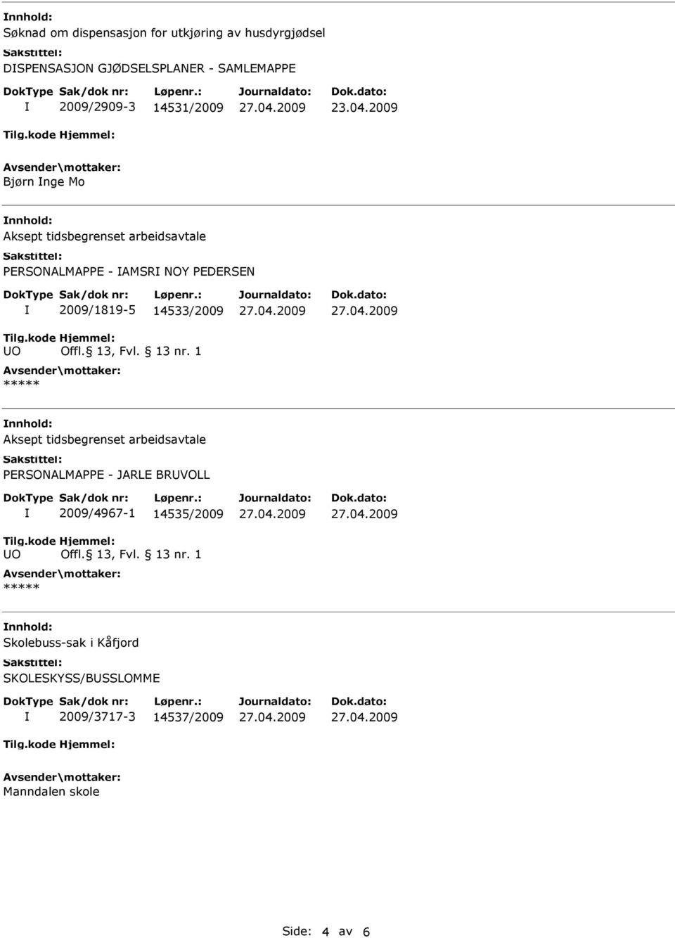 2009 Bjørn nge Mo nnhold: Aksept tidsbegrenset arbeidsavtale PERSONALMAPPE - AMSR NOY PEDERSEN 2009/1819-5