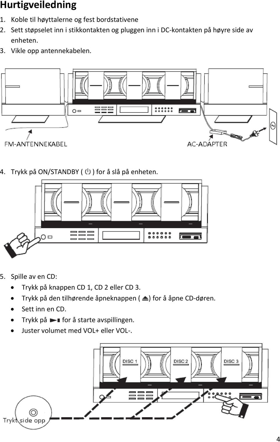 Vikle opp antennekabelen. 4. Trykk på ON/STANDBY ( ) for å slå på enheten. 5.