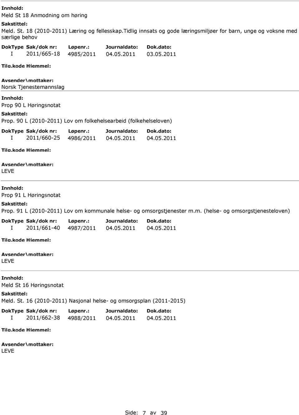 05.2011 Norsk Tjenestemannslag nnhold: Prop 90 L Høringsnotat Prop.