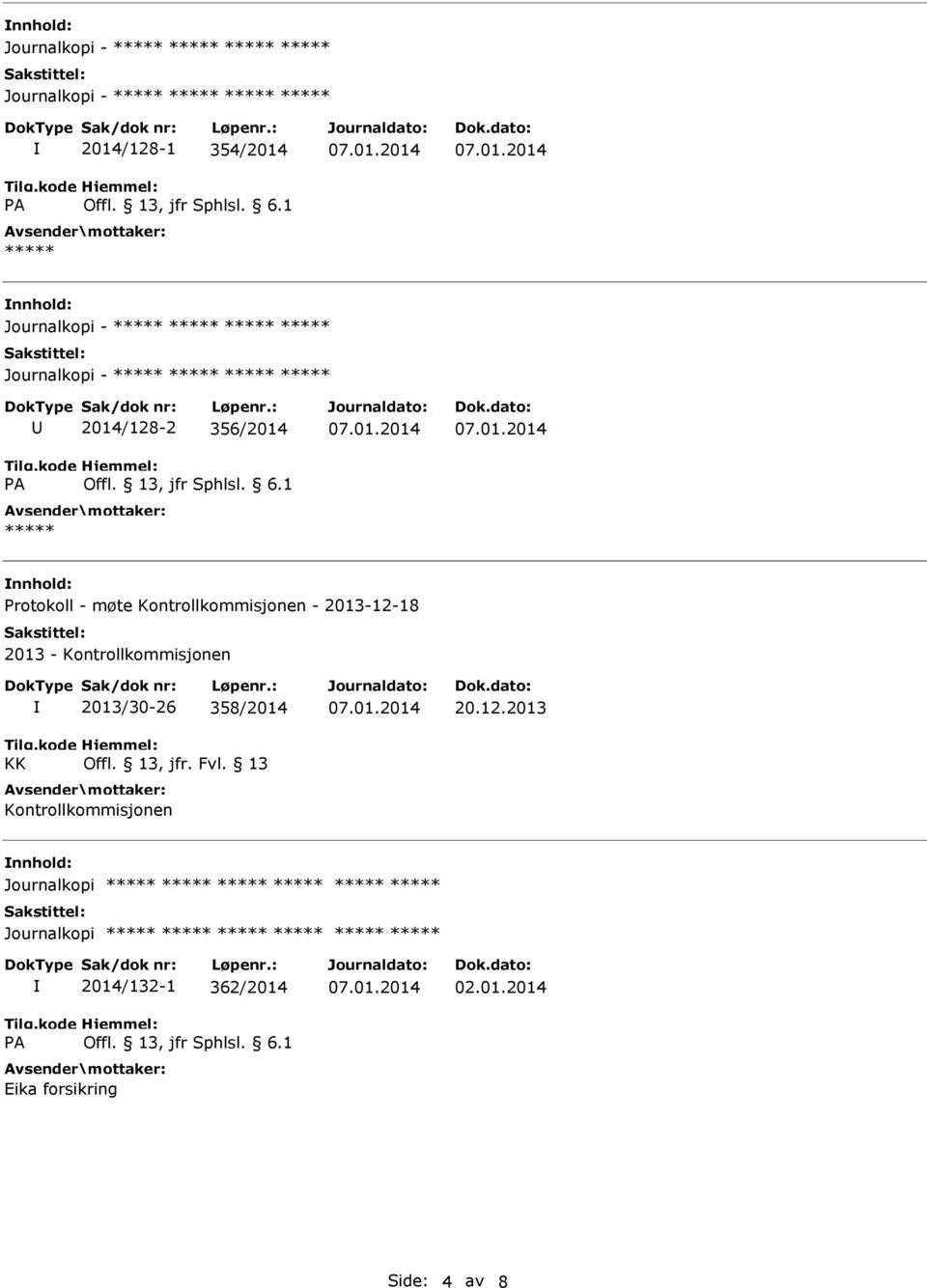 2013/30-26 358/2014 Offl. 13, jfr. Fvl. 13 Kontrollkommisjonen 20.12.