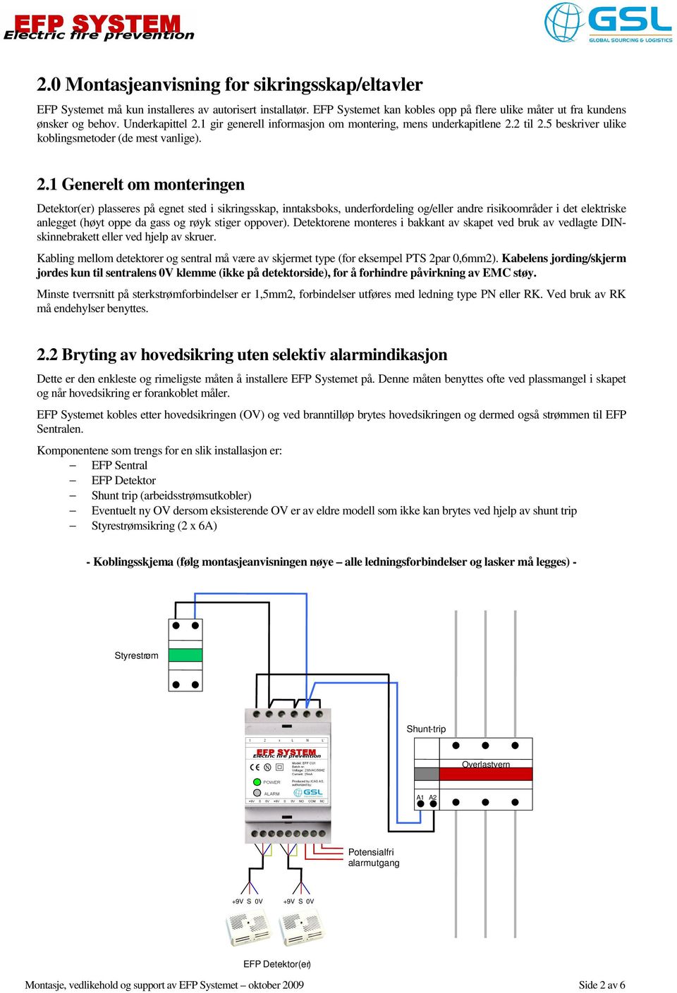 1 gir generell informasjon om montering, mens underkapitlene 2.