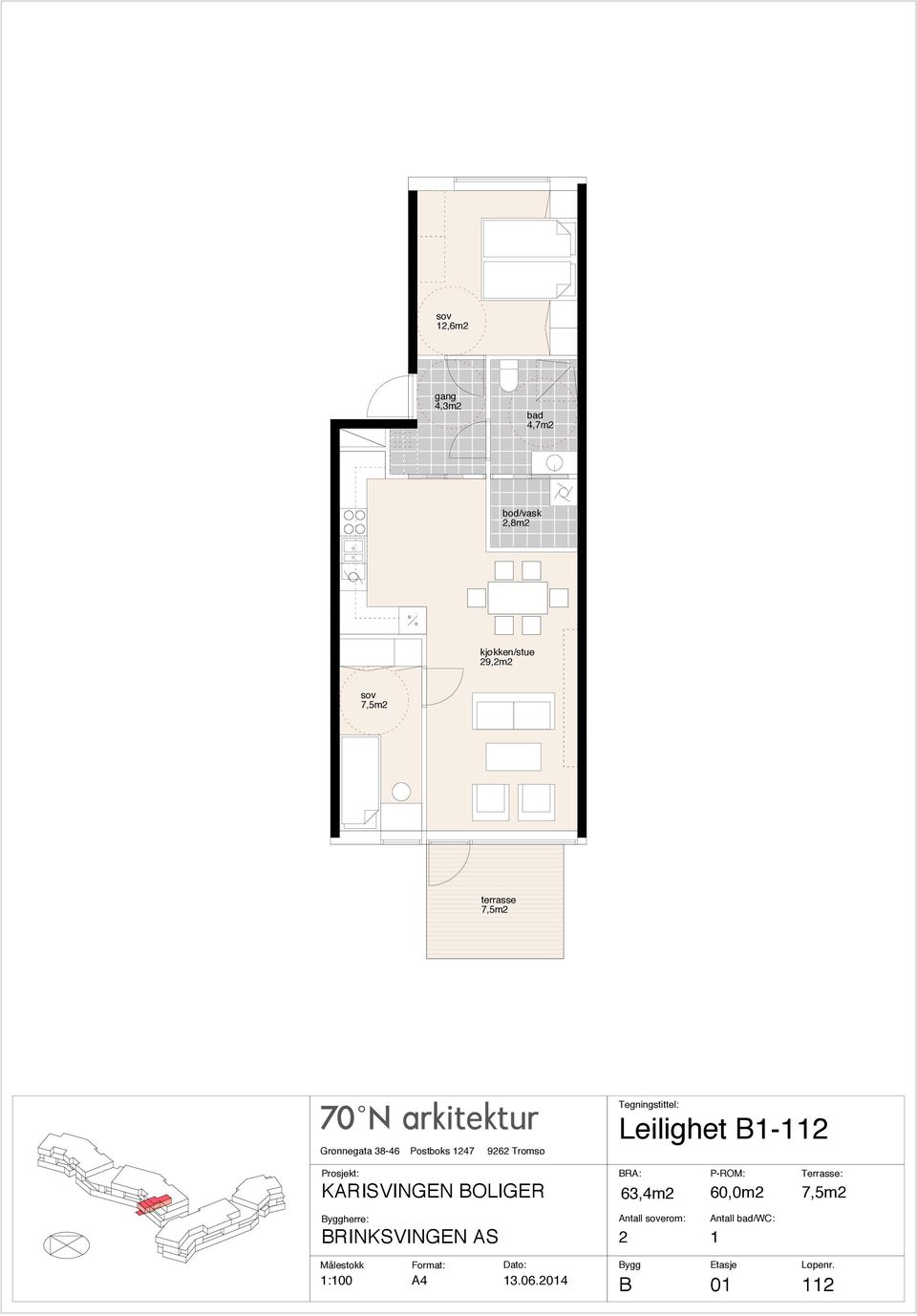 herre: Leilighet B1-112 63,4m2