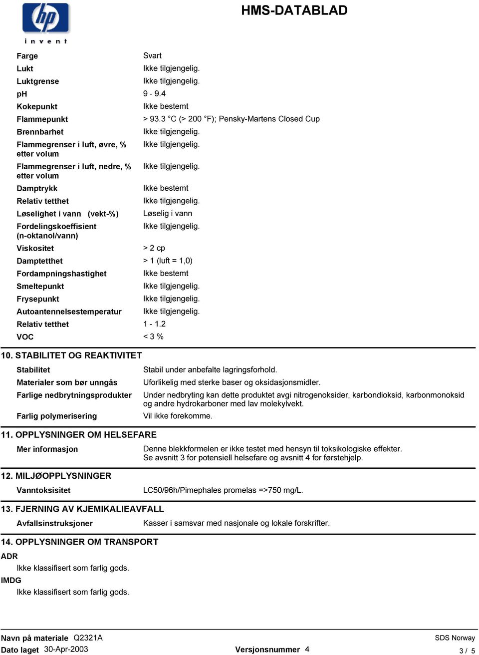 (n-oktanol/vann) Viskositet > 93.