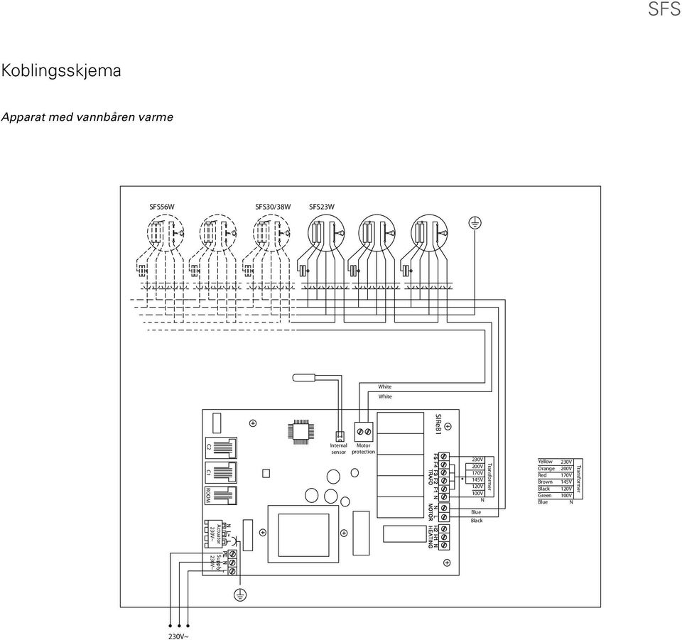 Transformer 230V 200V 170V 145V 120V 100V Yellow Orange Red