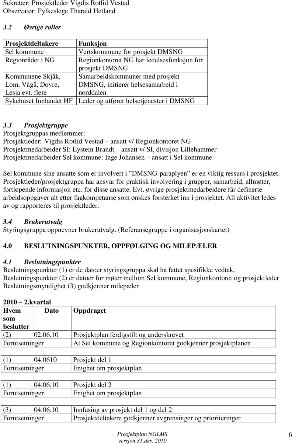 med prosjekt Lom, Vågå, Dovre, DMSNG, initierer helsesamarbeid i Lesja evt. flere norddalen Sykehuset Innlandet HF Leder og utfører helsetjenester i DMSNG 3.