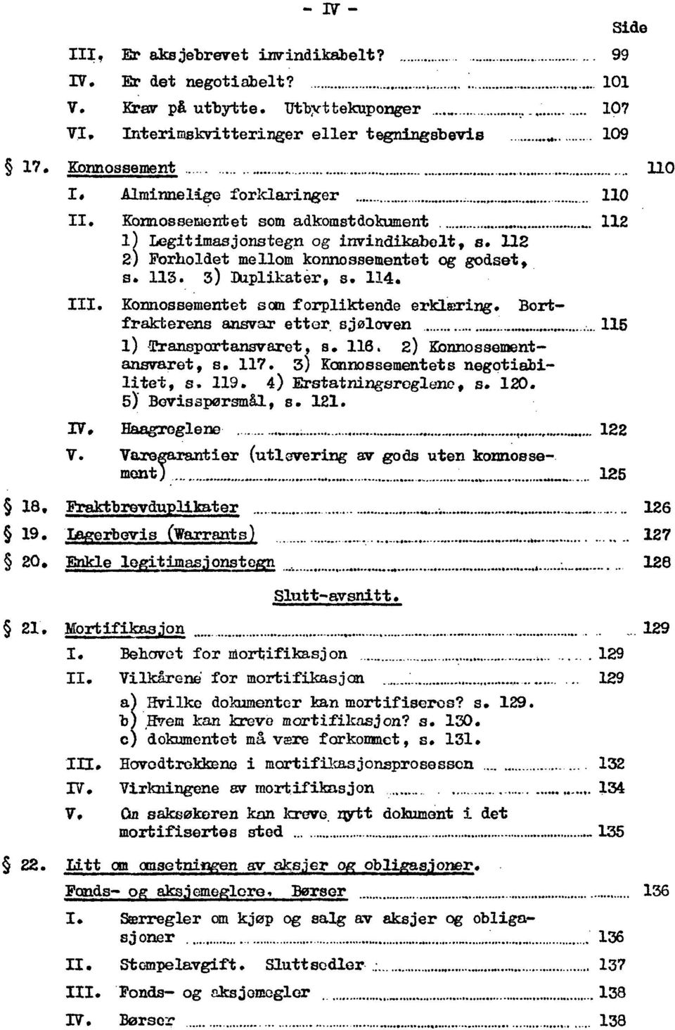 116. 2) ansvaret, s. 117. 3) Konnossementets negotiabis. 119. 4) s. 120. Bevisspørsmål, s. 121., 122 V. Varegarantier (utlevering av gods uten ment) 125 126 19. Lagerbevis 127 20. Enkle 128 21.