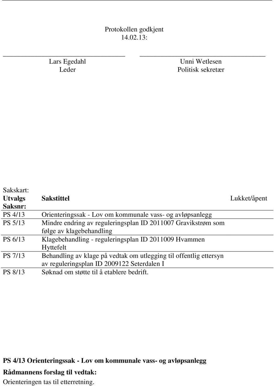 kommunale vass- og avløpsanlegg Mindre endring av reguleringsplan ID 2011007 Gravikstrøm som følge av klagebehandling Klagebehandling - reguleringsplan ID