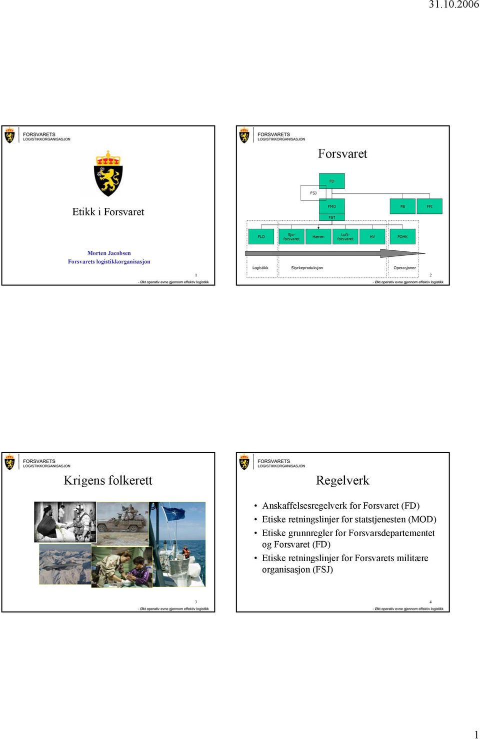 Regelverk Anskaffelsesregelverk for Forsvaret (FD) Etiske retningslinjer for statstjenesten (MOD) Etiske