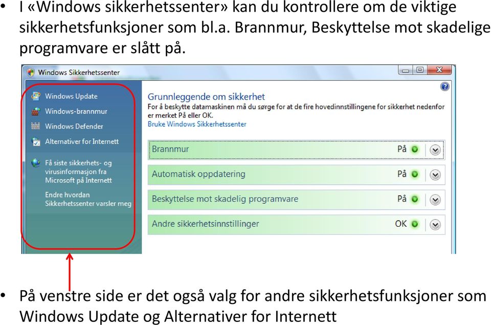 Brannmur, Beskyttelse mot skadelige programvare er slått på.