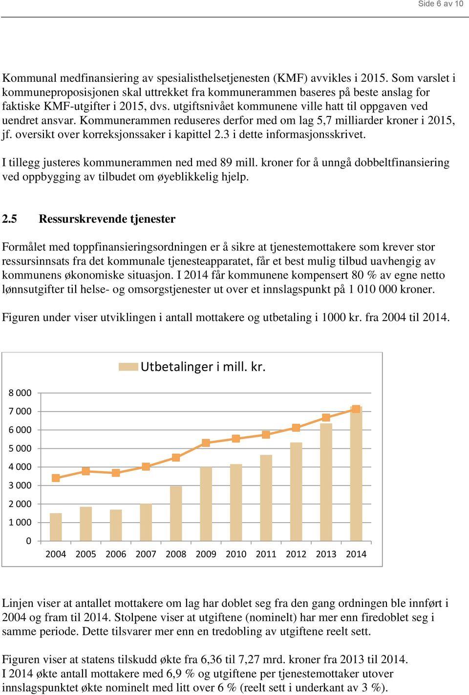 Kommunerammen reduseres derfor med om lag 5,7 milliarder kroner i 2015, jf. oversikt over korreksjonssaker i kapittel 2.3 i dette informasjonsskrivet. I tillegg justeres kommunerammen ned med 89 mill.