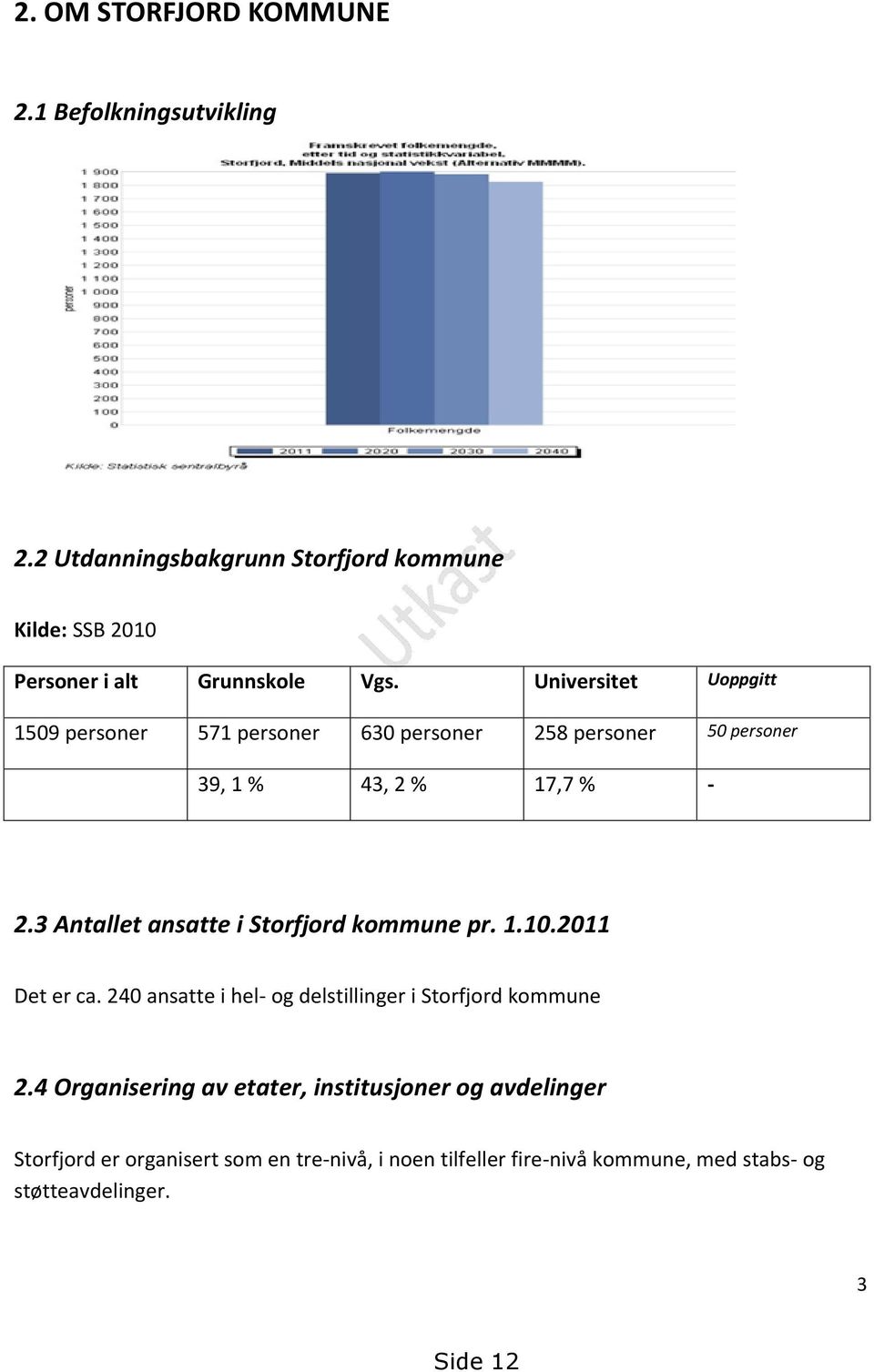 3 Antallet ansatte i Storfjord kommune pr. 1.10.2011 Det er ca. 240 ansatte i hel- og delstillinger i Storfjord kommune 2.