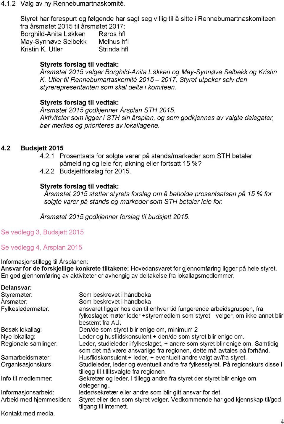 Utler Strinda hfl Årsmøtet 2015 velger Borghild-Anita Løkken og May-Synnøve Selbekk og Kristin K. Utler til Rennebumartaskomité 2015 2017.