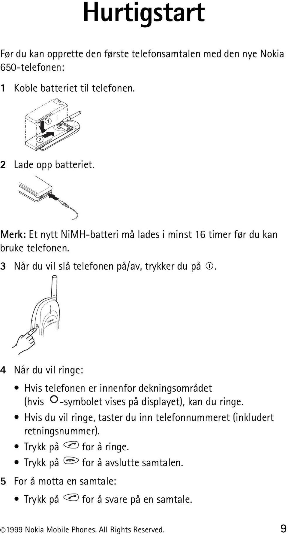 4 Når du vil ringe: Hvis telefonen er innenfor dekningsområdet (hvis -symbolet vises på displayet), kan du ringe.