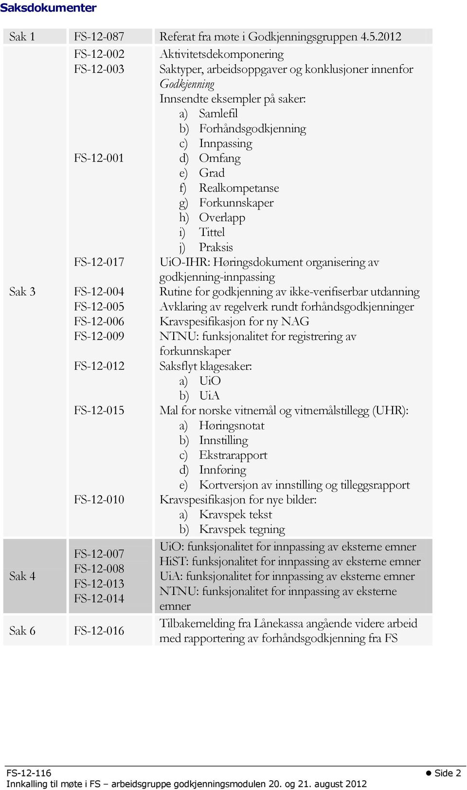 Aktivitetsdekomponering Saktyper, arbeidsoppgaver og konklusjoner innenfor Godkjenning Innsendte eksempler på saker: a) Samlefil b) Forhåndsgodkjenning c) Innpassing d) Omfang e) Grad f)