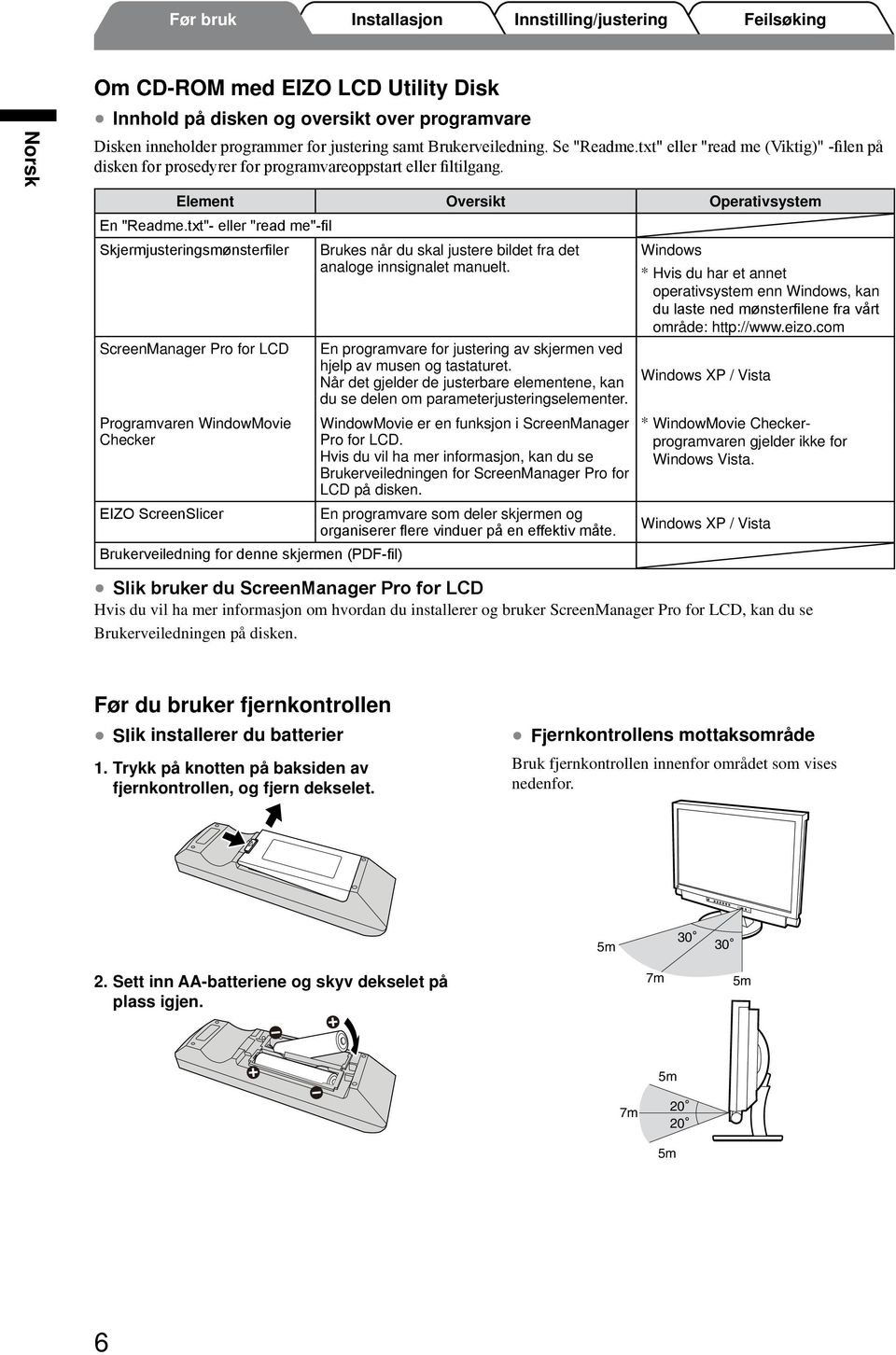 txt"- eller "read me"-fil Skjermjusteringsmønsterfiler ScreenManager Pro for LCD Programvaren WindowMovie Checker EIZO ScreenSlicer Brukerveiledning for denne skjermen (PDF-fil) Brukes når du skal